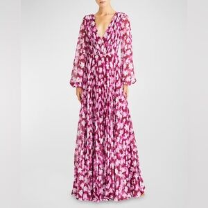 Monique Lhuillier Pink Floral Maxi Dress